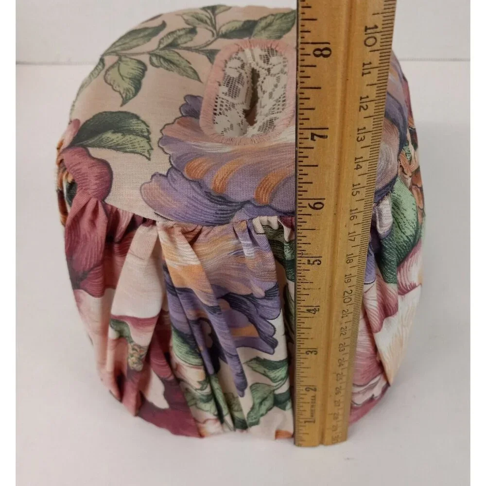 Tissue Box Cover 2 Piece Cloth Floral Cover Over Clear Plastic 5.5
